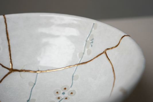 White Cherry Blossom Kintsugi Bowl