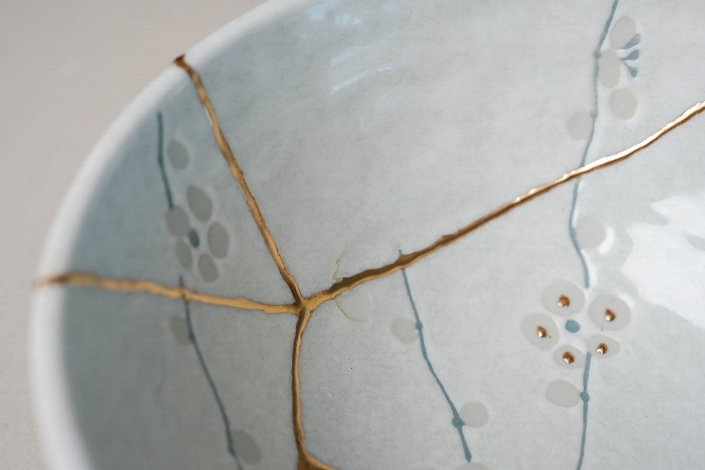 White Cherry Blossom Kintsugi Bowl