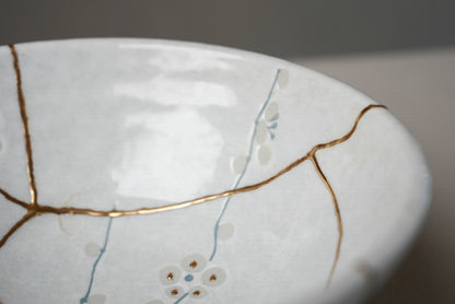 White Cherry Blossom Kintsugi Bowl