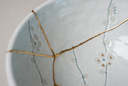 White Cherry Blossom Kintsugi Bowl