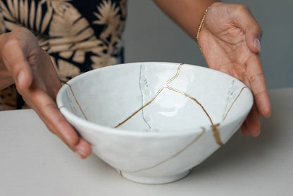 White Cherry Blossom Kintsugi Bowl