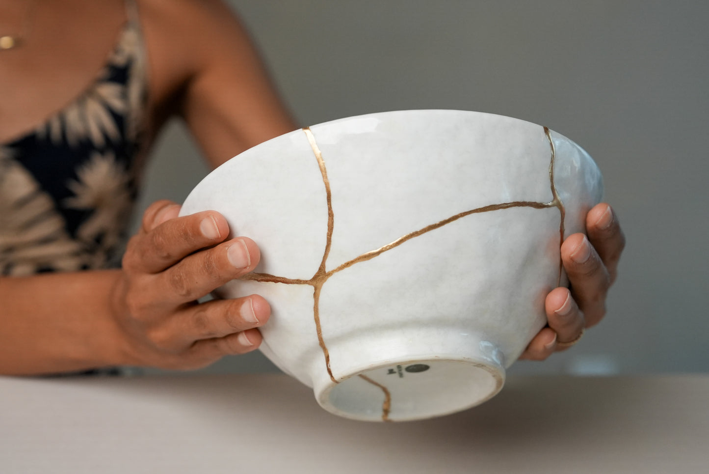 White Cherry Blossom Kintsugi Bowl
