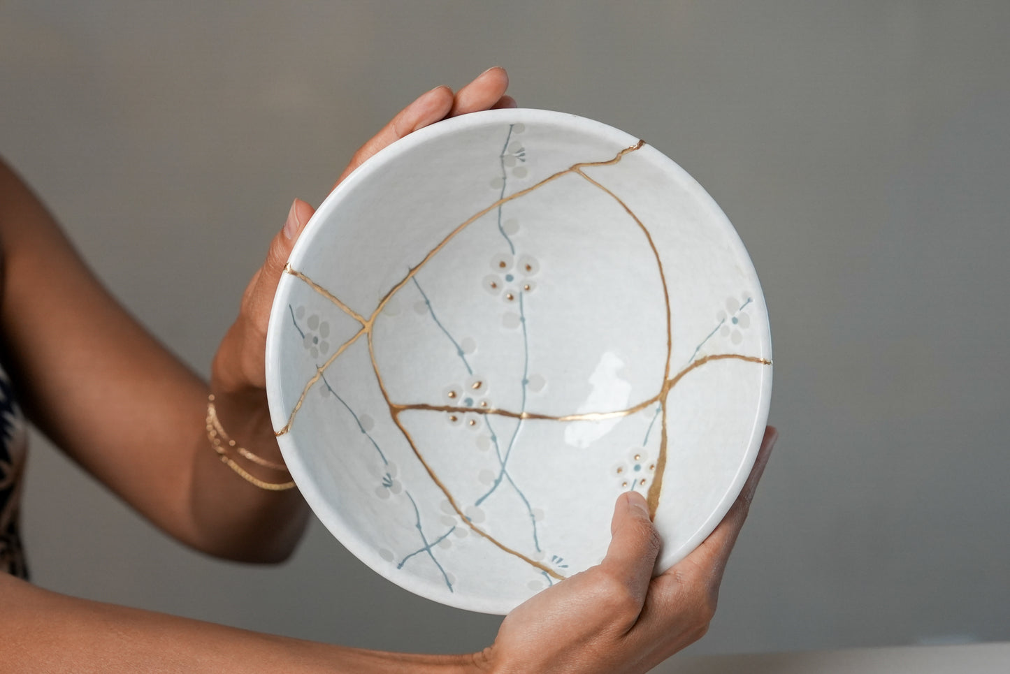 White Cherry Blossom Kintsugi Bowl