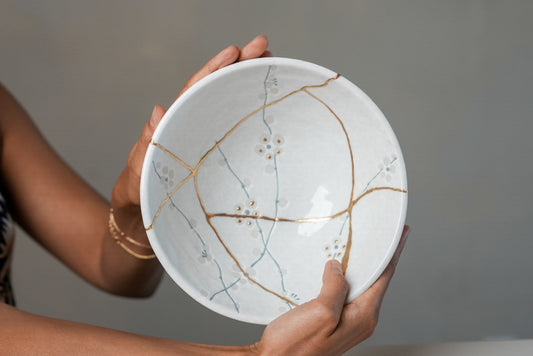 White Cherry Blossom Kintsugi Bowl