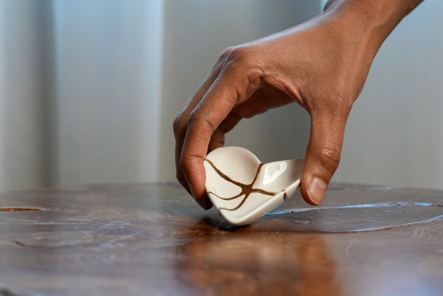 Kintsugi White Heart Ring Dish